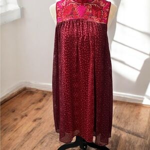 Chic Red Midi Dress with Intricate Design